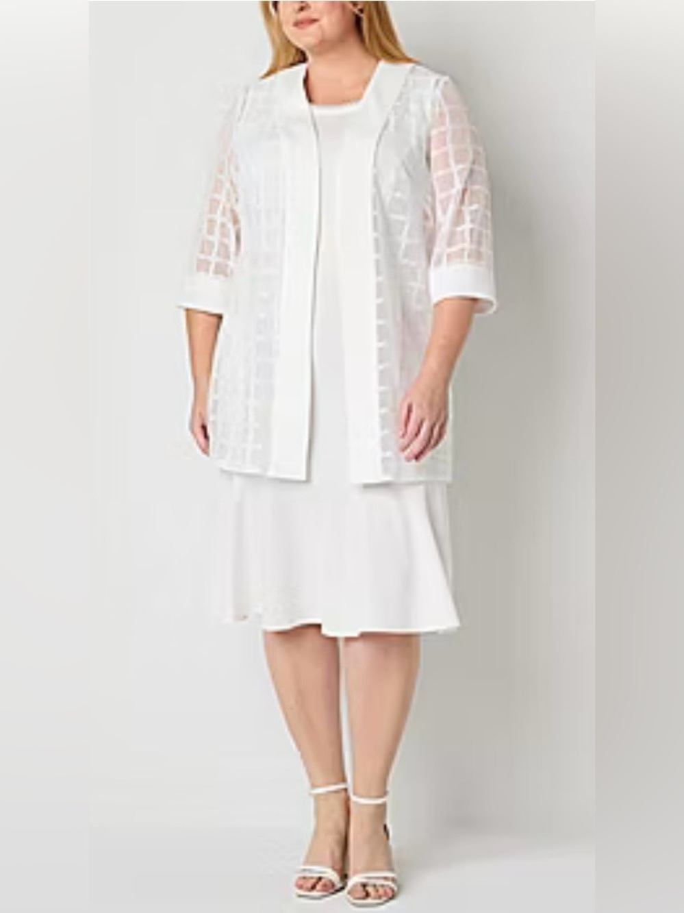 Maya Brooke 2 Pc White Dress & Jacket Set 20W Beaded Formal Wedding Church NWT